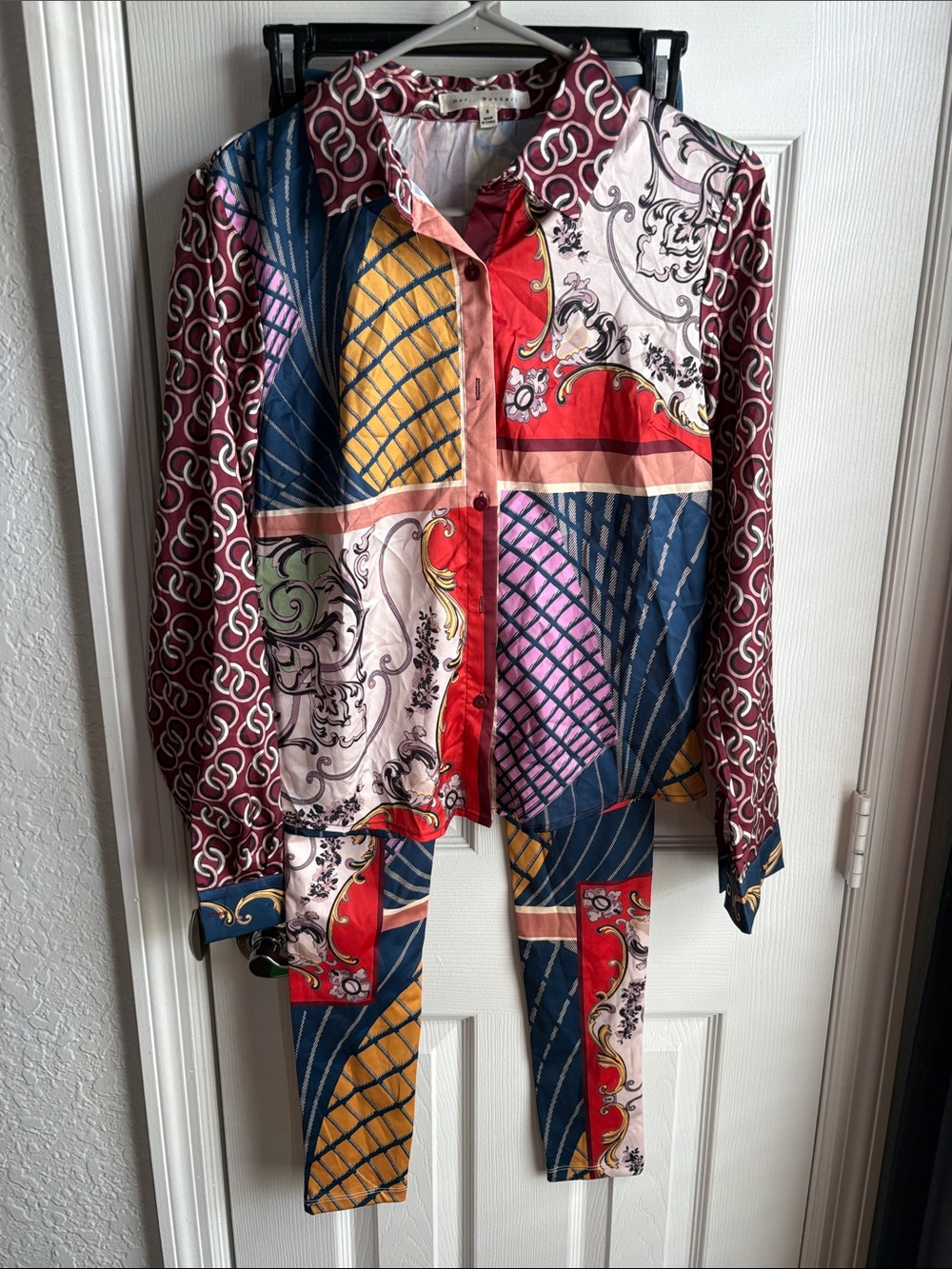 Colorblock Patchwork Button-Up Legging Set- Red, Blue, Yellow, Pink